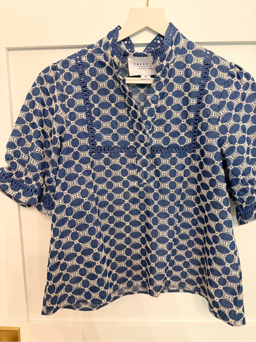 The Shirt by Rochelle Behrens Blue Eyelet Cotton Top